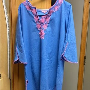 Lilly Pulitzer Blue Tunic with Pink Detailing swim coverup